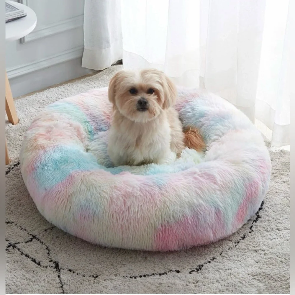 Western Home Pet Dog Cat Fluffy Faux Fur Round Cushion Bed